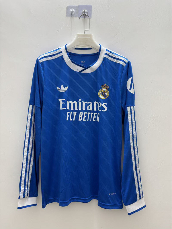 Long Sleeve Fan Version 2025-2026 Real Madrid Third Away Blue Soccer Jersey Real Football Shirt