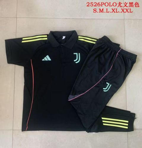 2025-2026 Juventus Black Soccer Polo and Pants Football Kit