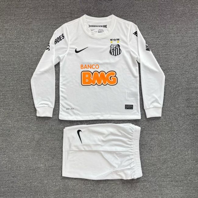 Long Sleeve Retro Youth Uniform Kids Kit 2011-2012 Santos Home Soccer Jersey Shorts Vintage Child Football Set
