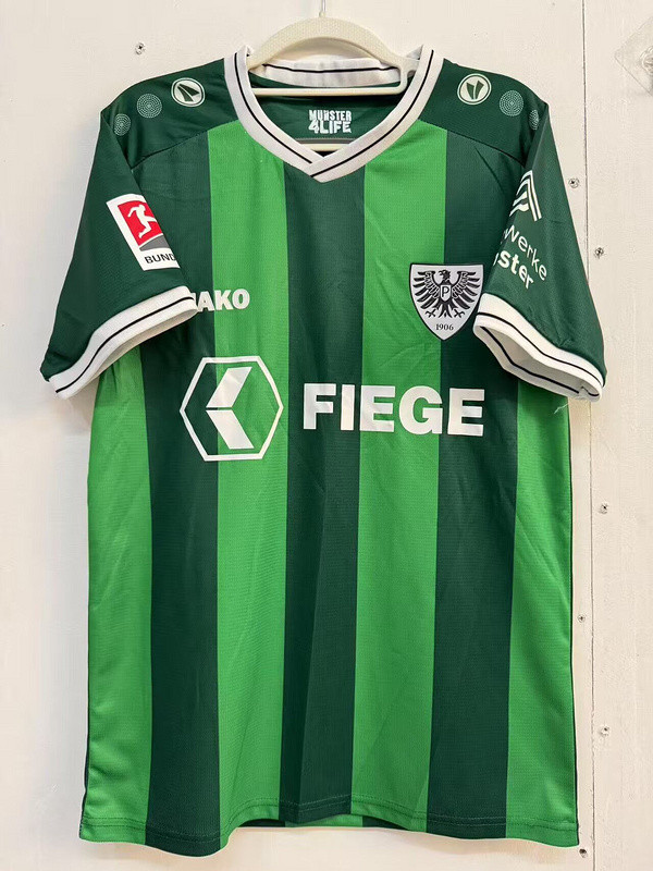 with Bundesliga Patch Fan Version 2025-2026 Preußen Münster Home Soccer Jersey Football Shirt