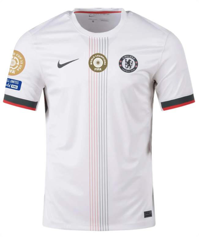 with Club World Cup Champions+Club World Cup+Football Unites the World FIFA Badge Fan Version 2025-2026 Chelsea Away White Soccer Jersey Football Shirt