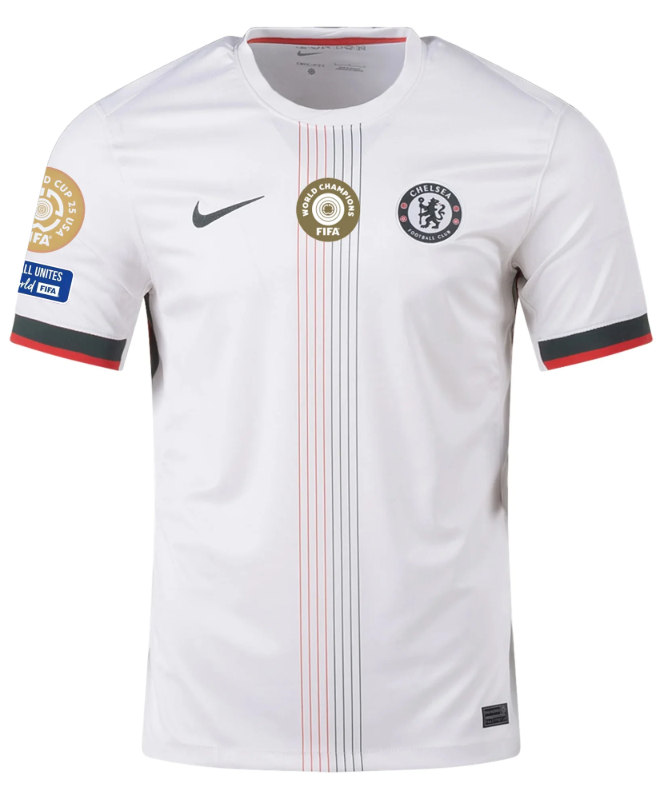 with Club World Cup Champions+Club World Cup+Football Unites the World FIFA Badge Fan Version 2025-2026 Chelsea Away White Soccer Jersey Football Shirt
