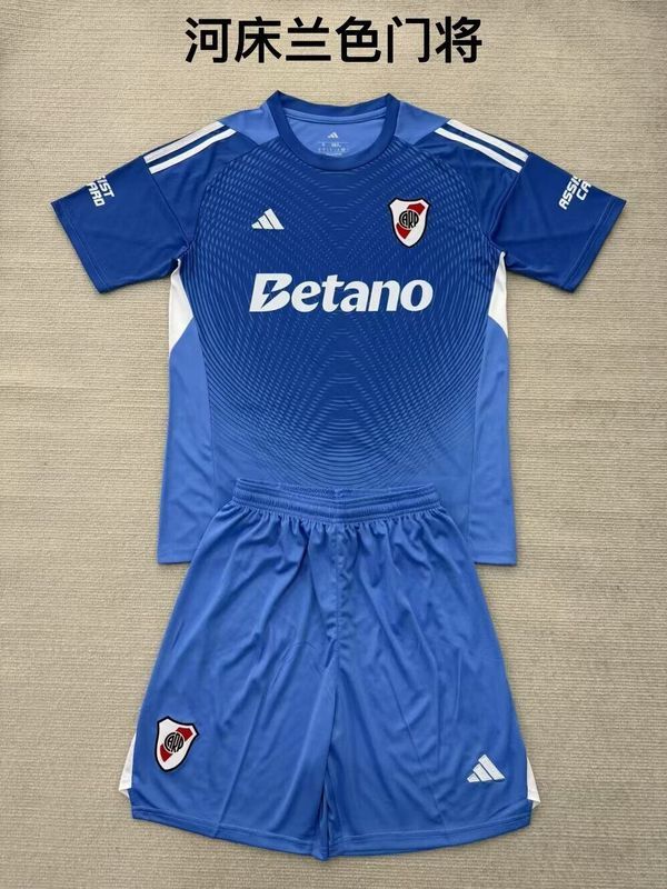 Youth Uniform Kids Kit 2025-2026 River Plate Blue Goalkeeper Soccer Jersey Shorts Child Football Set