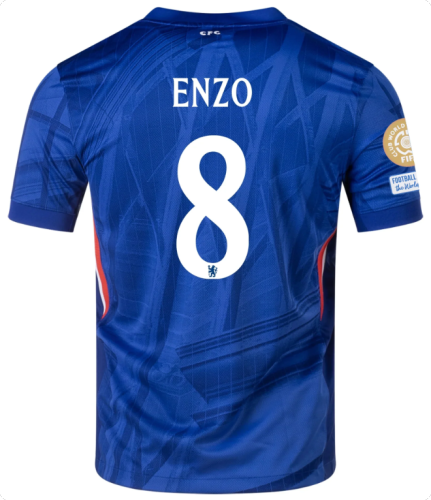 with Club World Cup Champions+Club World Cup+Football Unites the World FIFA Badge Fan Version 2025-2026 Chelsea ENZO 8 Home Soccer Jersey Football Shirt