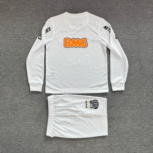 Long Sleeve Retro Youth Uniform Kids Kit 2011-2012 Santos Home Soccer Jersey Shorts Vintage Child Football Set