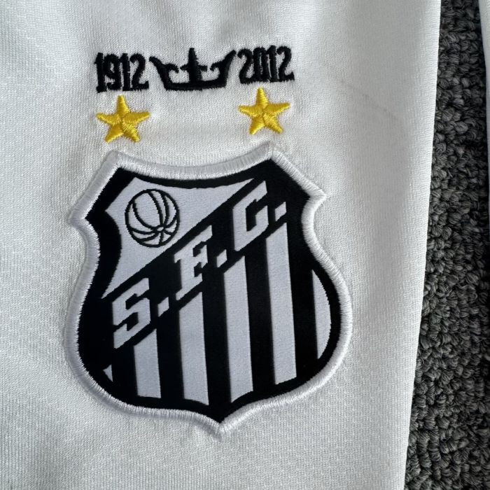 Long Sleeve Retro Youth Uniform Kids Kit 2011-2012 Santos Home Soccer Jersey Shorts Vintage Child Football Set