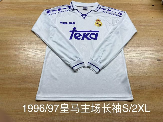 Long Sleeve Retro Jersey 1996-1997 Real Madrid Home Soccer Jersey Vintage Real Football Shirt