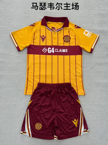 Youth Uniform Kids Kit 2025-2026 Motherwell Home Soccer Jersey Shorts Child Football Set