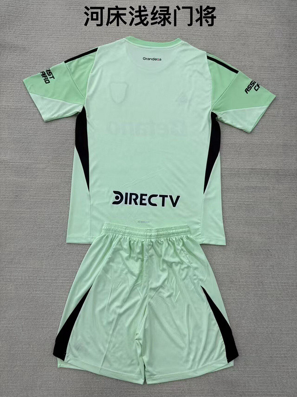 Youth Uniform Kids Kit 2025-2026 River Plate Light Green Goalkeeper Soccer Jersey Shorts Child Football Set