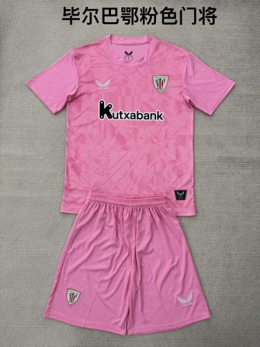 Youth Uniform Kids Kit 2025-2026 Athletic Bilbao Pink Goalkeeper Soccer Jersey Shorts Child Football Set