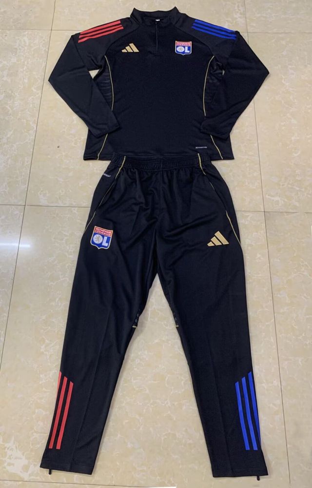 2025-2026 Lyon Black Soccer Training Sweater and Pants Football Kit