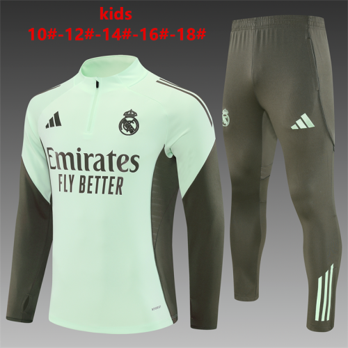 Youth 2025-2026 Real Madrid Green Soccer Training Sweater and Pants Football Kit