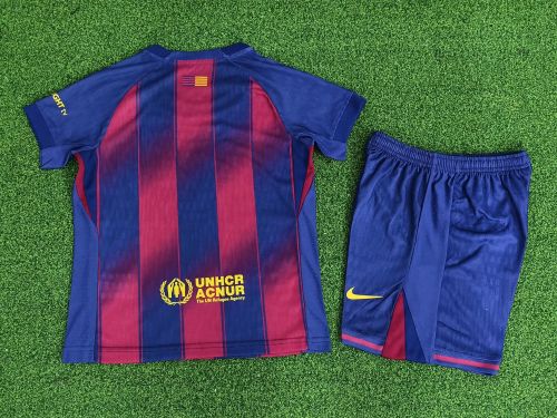 Player Version Youth Uniform Kids Kit 2025-2026 Barcelona Home Soccer Jersey Shorts Child Football Set