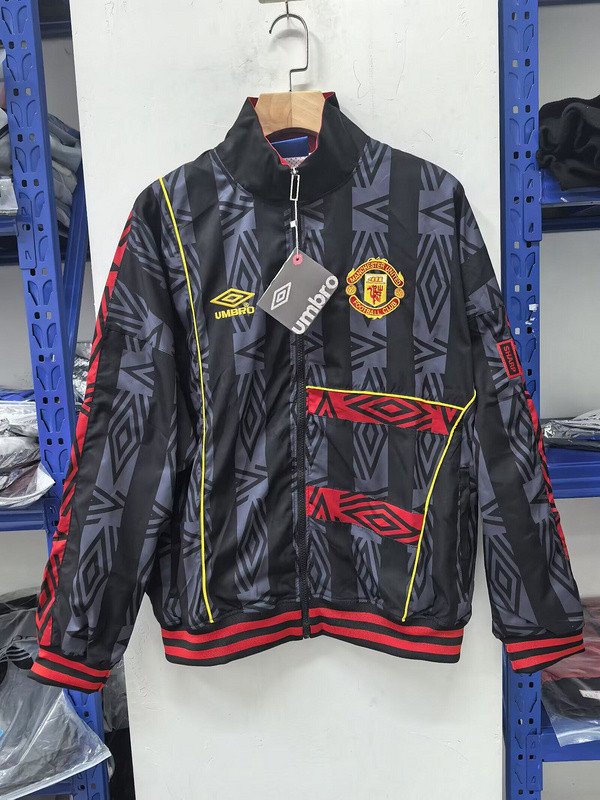 Retro Model 2025-2026 Manchester United Black/Grey Soccer Windbreaker Jacket Football Jacket