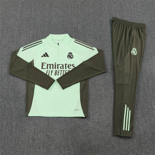 2025-2026 Real Madrid Green Soccer Training Sweater and Pants Football Kit