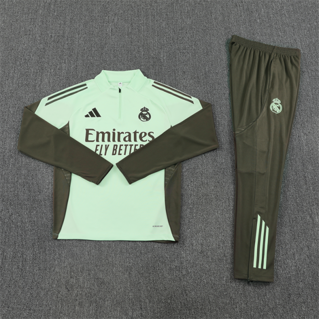 2025-2026 Real Madrid Green Soccer Training Sweater and Pants Football Kit