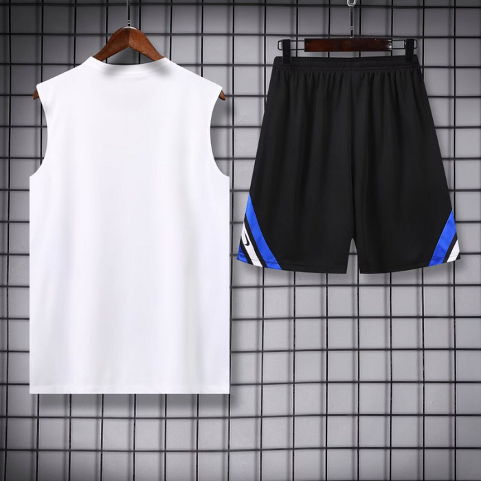 Adult Uniform 2025-2026 Inter Milan White Soccer Training Vest and Shorts Football Set