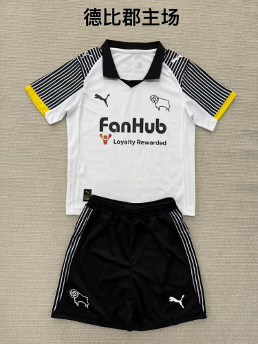 Youth Uniform Kids Kit 2025-2026 Derby County Home Soccer Jersey Shorts Child Football Set
