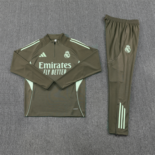 2025-2026 Real Madrid Dark Green Soccer Training Sweater and Pants Football Kit