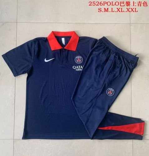 2025-2026 PSG Dark Blue Soccer Polo and Pants Football Kit