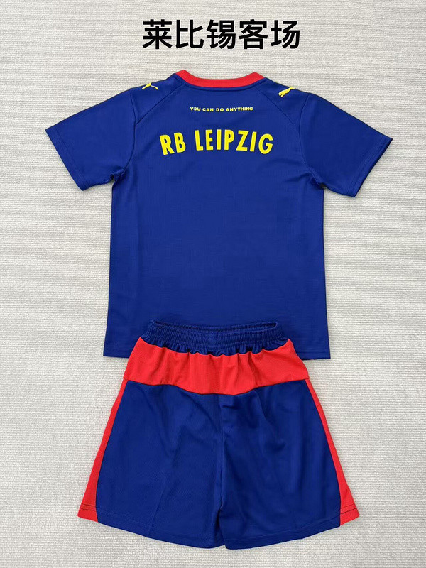 Youth Uniform Kids Kit 2025-2026 RB Leipzig Away Blue Soccer Jersey Shorts Child Football Set