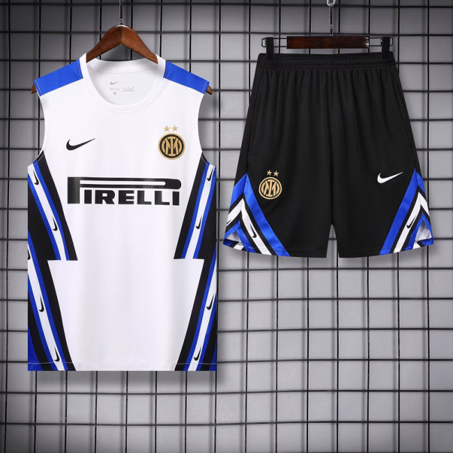 Adult Uniform 2025-2026 Inter Milan White Soccer Training Vest and Shorts Football Set
