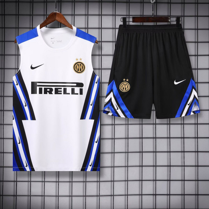 Adult Uniform 2025-2026 Inter Milan White Soccer Training Vest and Shorts Football Set
