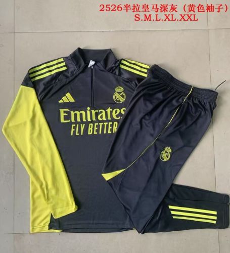 2025-2026 Real Madrid Dark Grey Soccer Training Sweater and Pants Football Kit