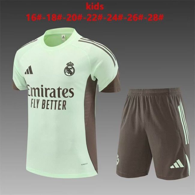 Youth Uniform Kids Kit 2025-2026 Real Madrid Green Soccer Training Jersey Shorts Child Football Set