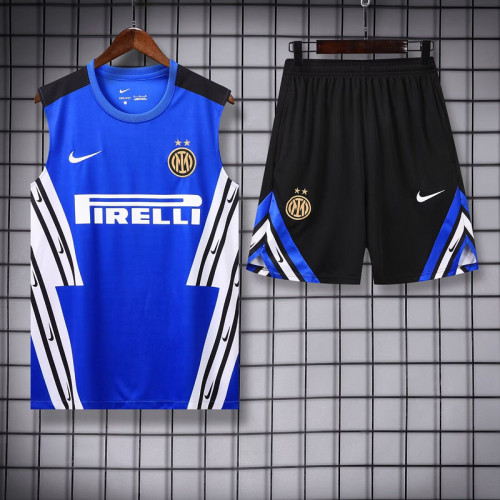 Adult Uniform 2025-2026 Inter Milan Blue Soccer Training Vest and Shorts Football Set