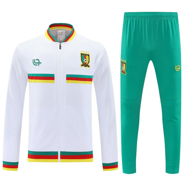 Adult 2025-2026 Cameroun White Soccer Jacket and Long Pants Cameroon Football Tracksuit
