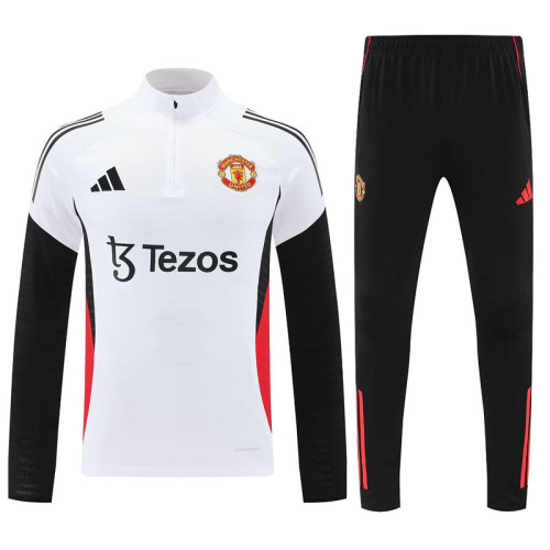 2025-2026 Manchester United White/Black Soccer Training Sweater and Pants Football Kit