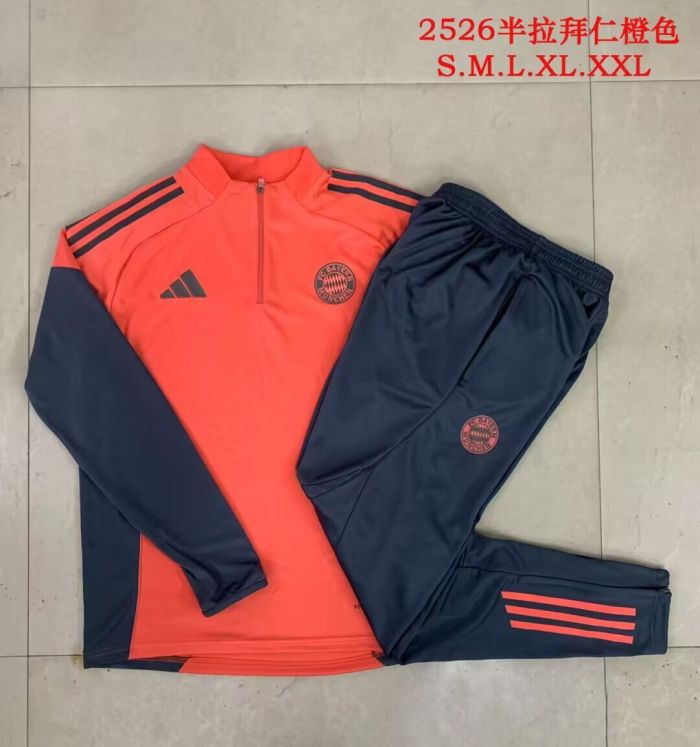 2025-2026 Bayern Munich Orange Soccer Training Sweater and Pants Football Kit