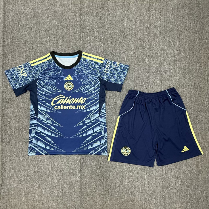 Youth Uniform Kids Kit Club America 2025-2026 Away Soccer Jersey Shorts Child Football Set