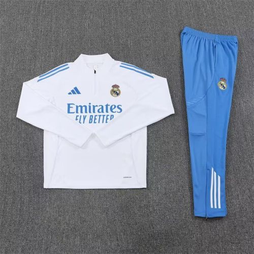 2025-2026 Real Madrid White/Green Soccer Training Sweater and Pants Football Kit