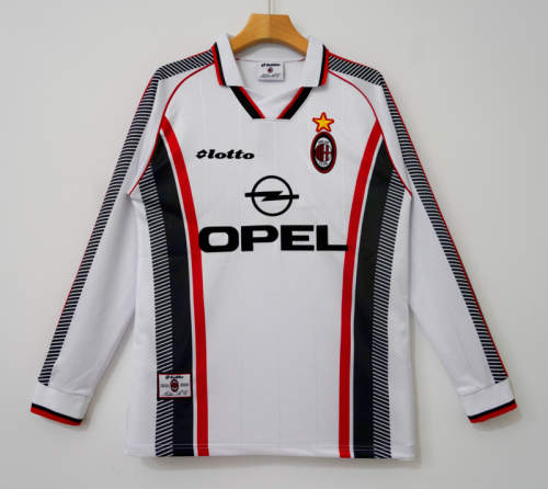 Long Sleeve Retro Jersey 1997-1998 AC Milan Away White Soccer Jersey Vintage Football Shirt