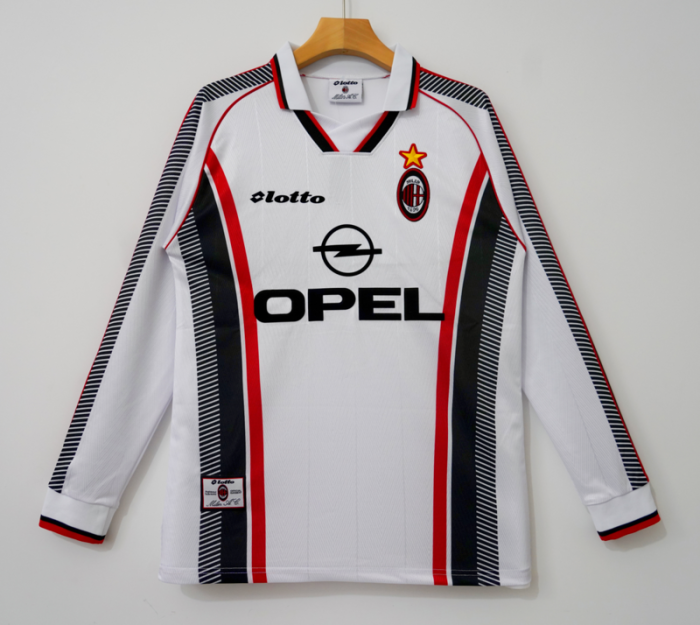 Long Sleeve Retro Jersey 1997-1998 AC Milan Away White Soccer Jersey Vintage Football Shirt