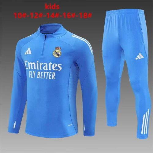 Youth 2025-2026 Real Madrid Blue Soccer Training Sweater and Pants Football Kit