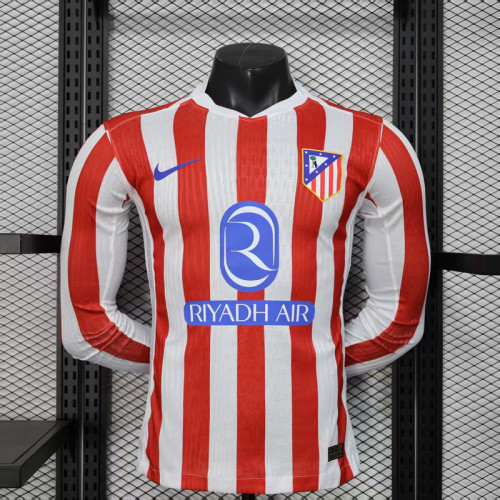 Long Sleeve Player Version 2025-2026 Atletico Madrid Home Soccer Jersey Football Shirt