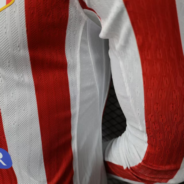 Long Sleeve Player Version 2025-2026 Atletico Madrid Home Soccer Jersey Football Shirt