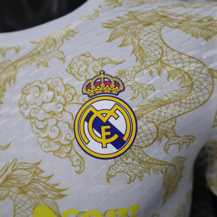 Player Version 2025-2026 Real Madrid White/Yellow Special Version Soccer Jersey Real Football Shirt