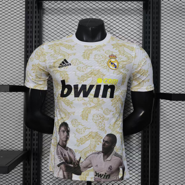 Player Version 2025-2026 Real Madrid White/Yellow Special Version Soccer Jersey Real Football Shirt
