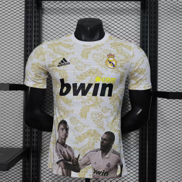 Player Version 2025-2026 Real Madrid White/Yellow Special Version Soccer Jersey Real Football Shirt