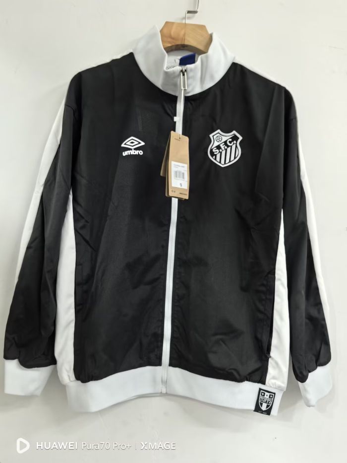 2025-2026 Santos Black/White Soccer Windbreaker Jacket Football Jacket