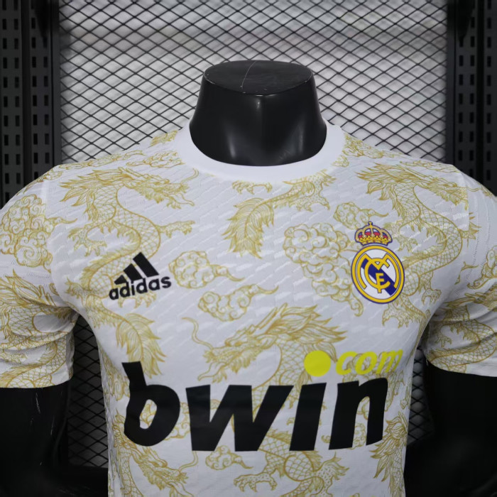 Player Version 2025-2026 Real Madrid White/Yellow Special Version Soccer Jersey Real Football Shirt