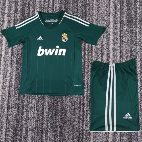 Retro Youth Uniform Kids Kit 2012-2013 Real Madrid Third Away Green Soccer Jersey Shorts Vintage Child Football Set