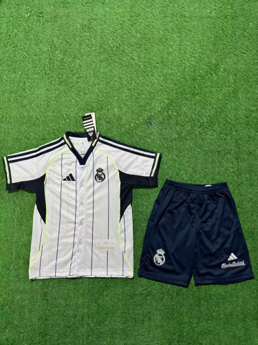 Youth Uniform Kids Kit 2025-2026 Real Madrid White MLB Jersey Baseball Shirt Shorts