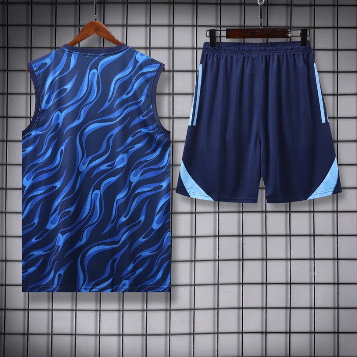 Adult Uniform 2025-2026 Real Madrid Dark Blue Soccer Training Vest and Shorts Football Set