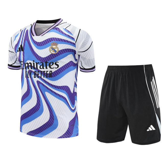 Adult Uniform 2025-2026 Real Madrid Blue/White/Purple Soccer Training Jersey and Shorts Football Kits