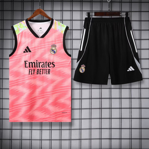 Adult Uniform 2025-2026 Real Madrid Pink Soccer Training Vest and Shorts Football Set